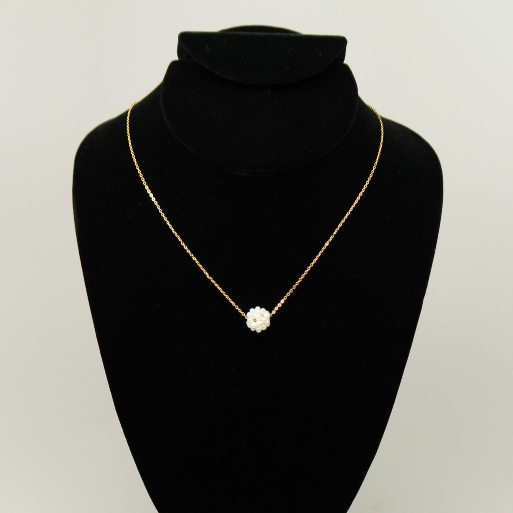 Freshwater pearl necklace (Gold,Chain) - White pearl