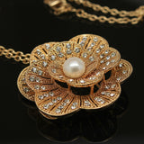 Freshwater pearl - Gold camellia shaped brooch