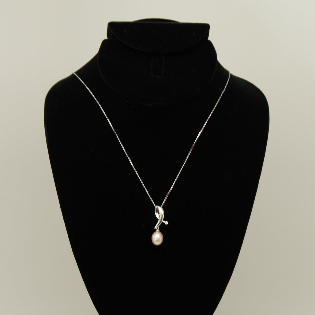 Freshwater pearl pendant - Pink silver chain