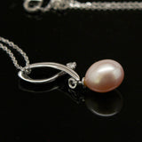 Freshwater pearl pendant - Pink silver chain