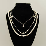 Synthetic pearl 3 layer necklace - White