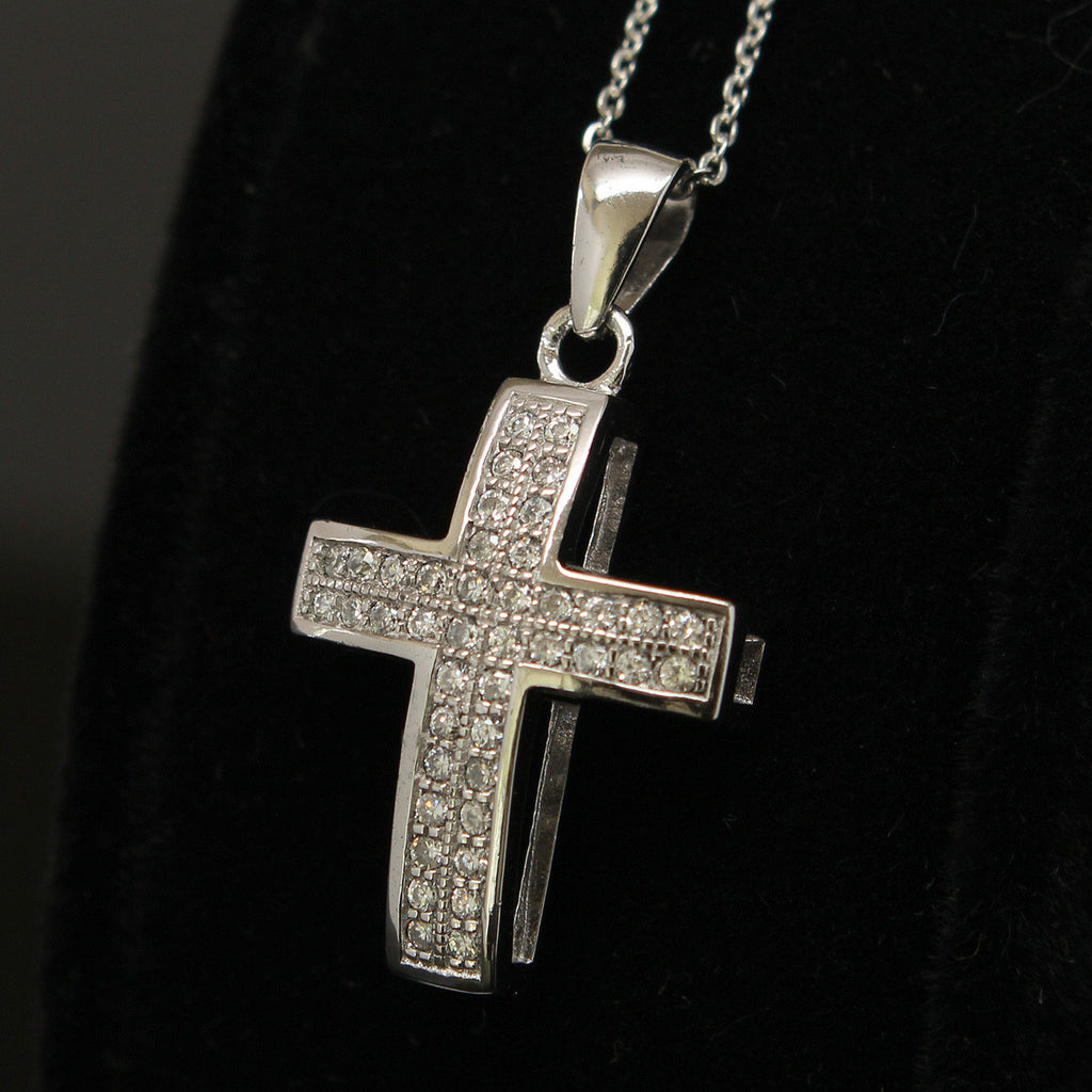 Synthetic diamond cross pendant necklace