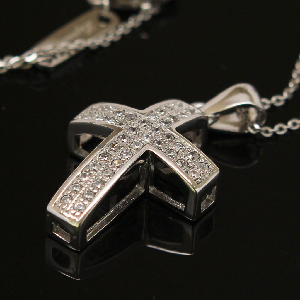 Synthetic diamond cross pendant necklace