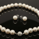 Synthetic pearl 12mm necklace and earring set - White