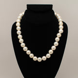 Synthetic pearl 12mm necklace and earring set - White