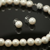 Synthetic pearl 12mm necklace and earring set - White