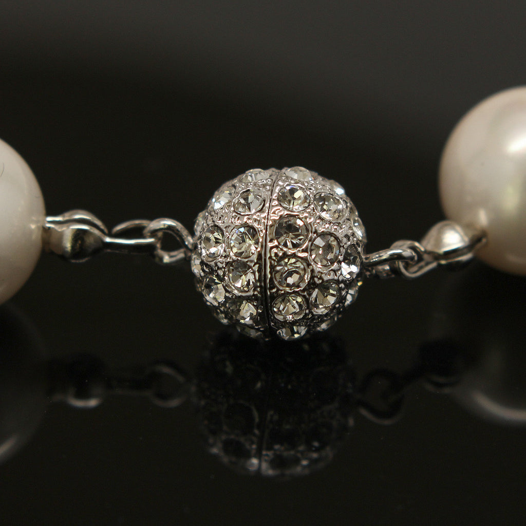 Synthetic pearl 12mm necklace and earring set - White