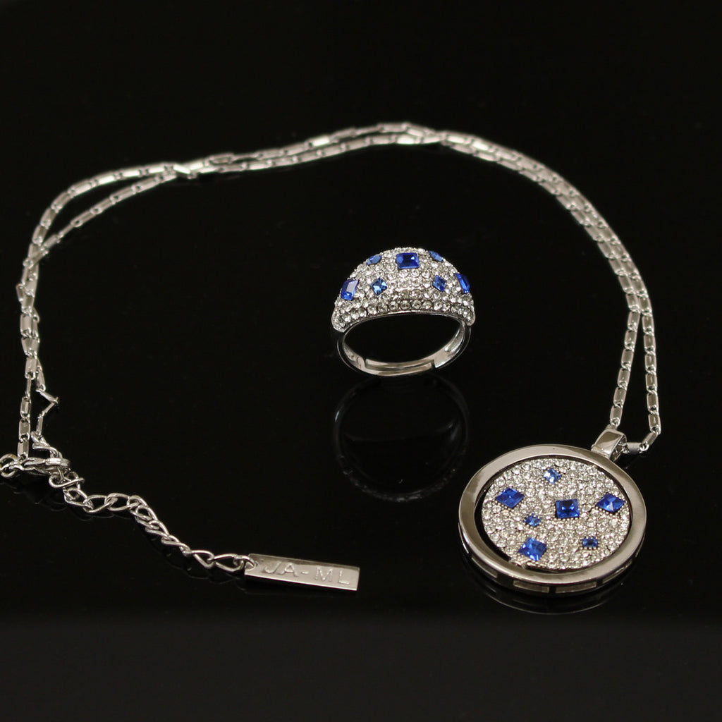Synthetic diamond - 2 piece jewelry set (Necklace and ring)