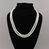 Synthetic pearl 10mm double strand necklace and earring set - White
