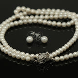 Synthetic pearl 10mm double strand necklace and earring set - White