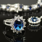 Synthetic blue diamond - 5 piece jewelry set (Necklace, earring, bracelet and ring)