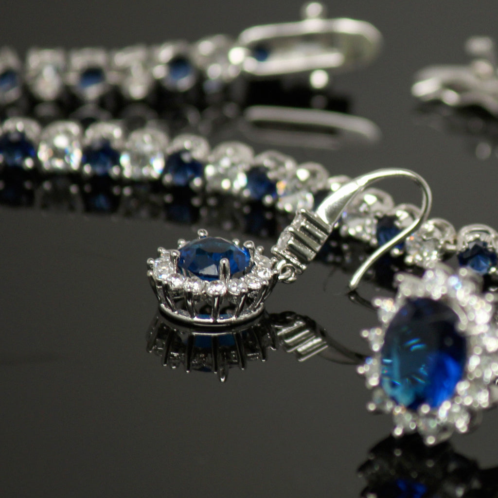 Synthetic blue diamond - 5 piece jewelry set (Necklace, earring, bracelet and ring)